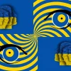 ウクライナ国旗に螺旋の目の模様